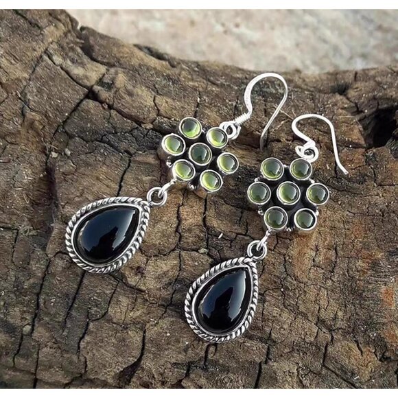 Osidian Flower Opal Tear Statement Vintage Long Summer Earring for Women Jewelry - Picture 5 of 9